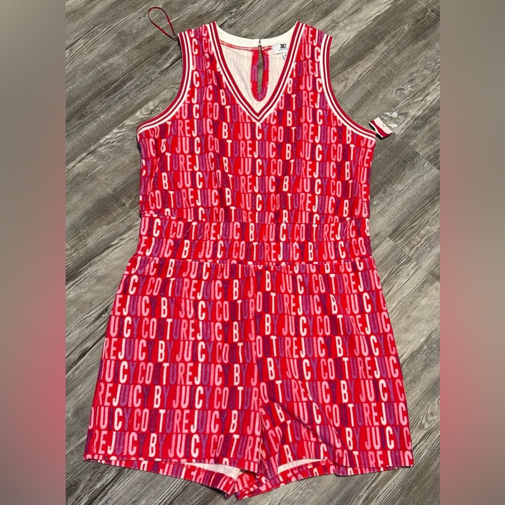 Juicy Couture Women’s Sleeveless V-Neck Terry Cloth Romper Logo Pink Sz L NWT